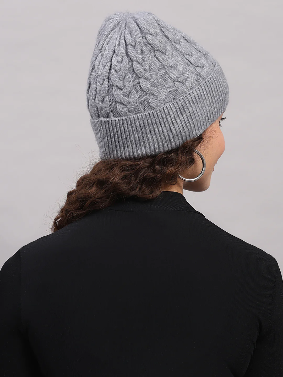 Women Grey Printed Blend Wool Cap - Image 5