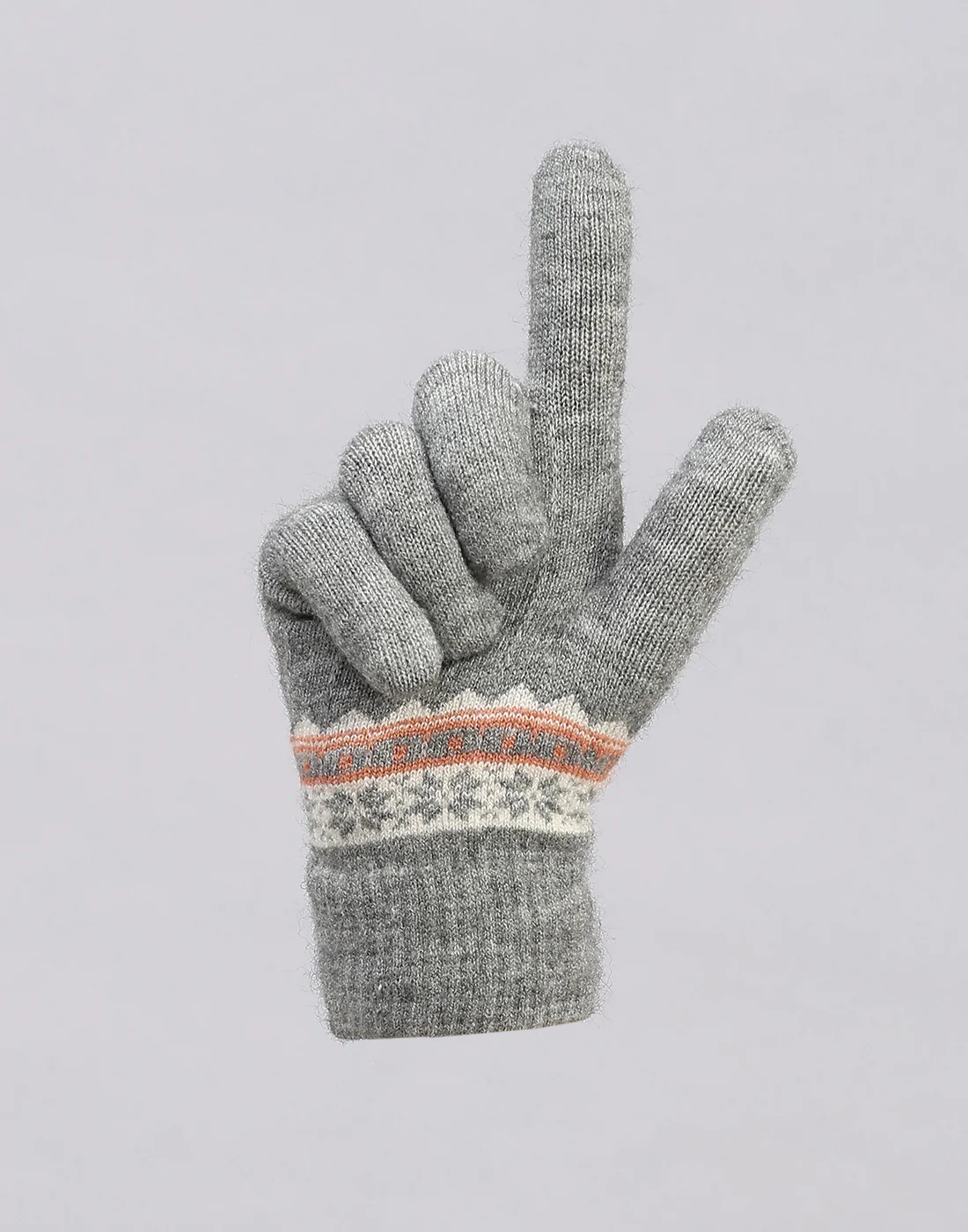 Women Grey Printed Blend Wool Gloves - Image 4