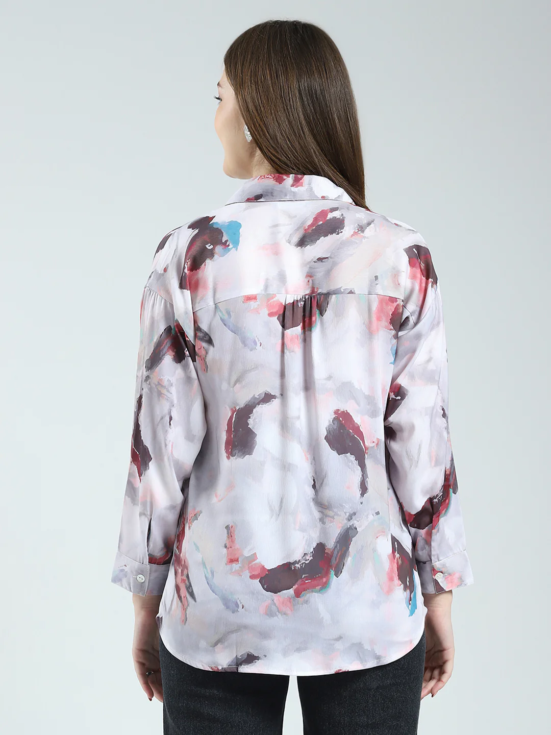 Women Grey Printed Collar Full Sleeve Top - Image 5