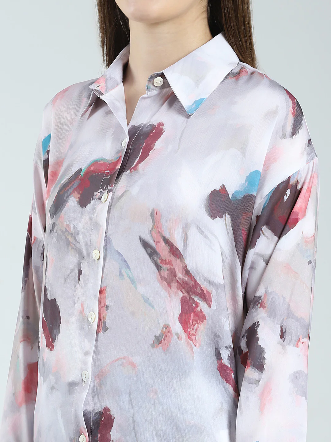 Women Grey Printed Collar Full Sleeve Top - Image 7