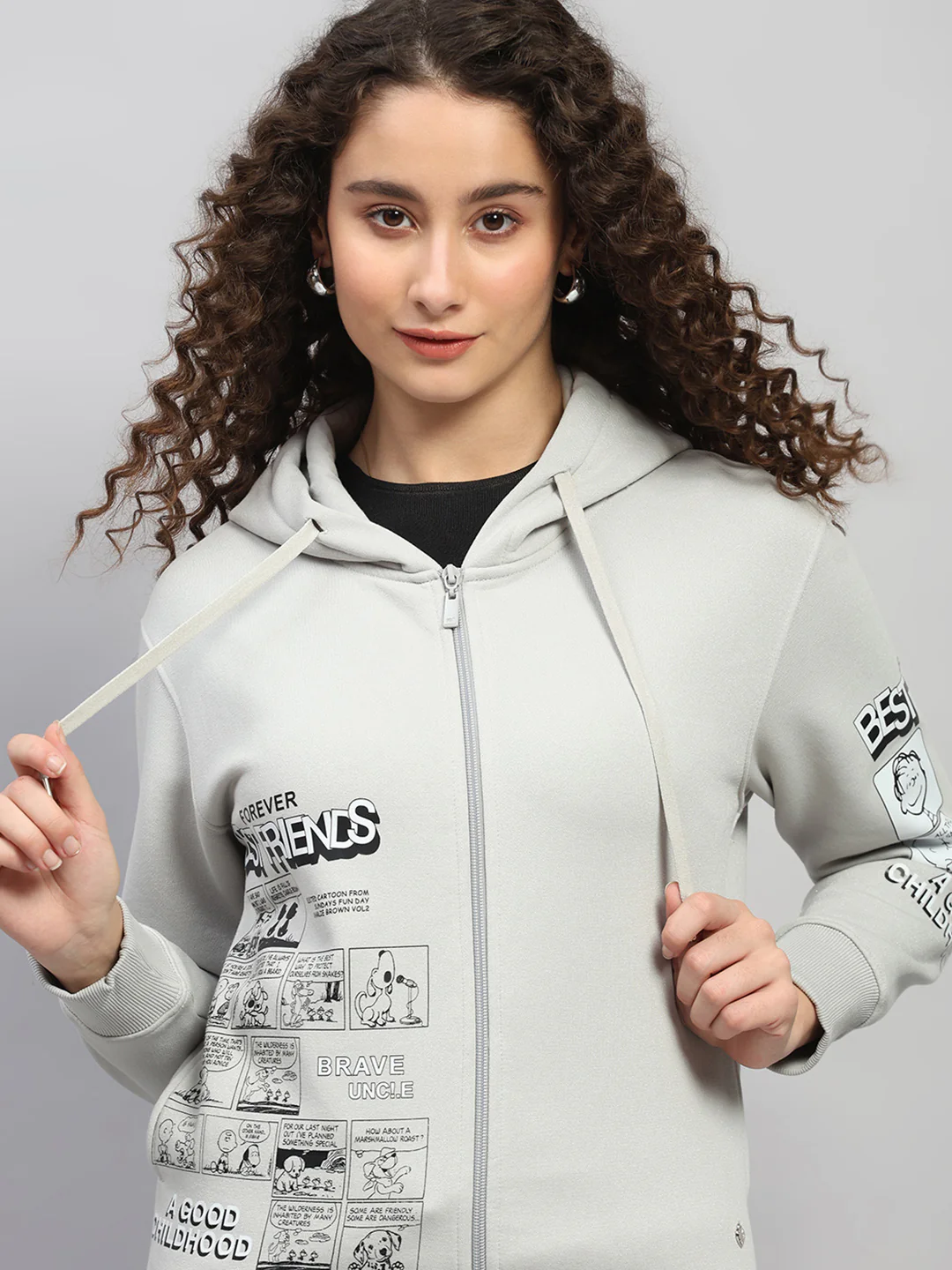 Women Grey Printed Hooded Full Sleeve Winter Tracksuit - Image 8