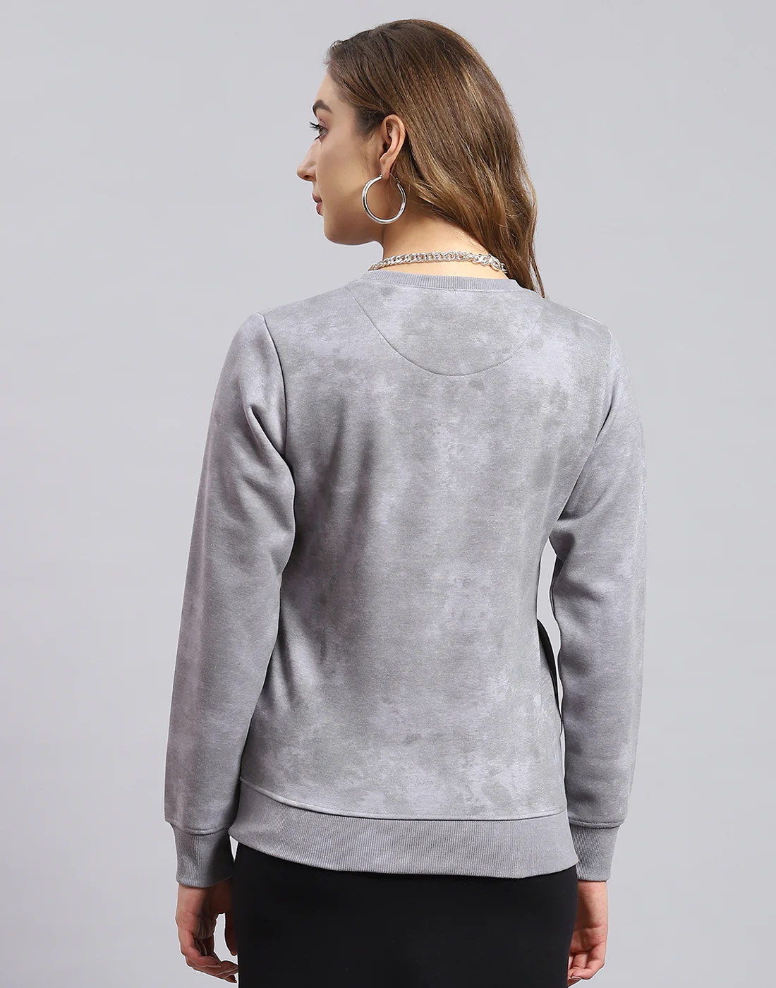 Women Grey Printed Round Neck Full Sleeve Sweatshirt - Image 5