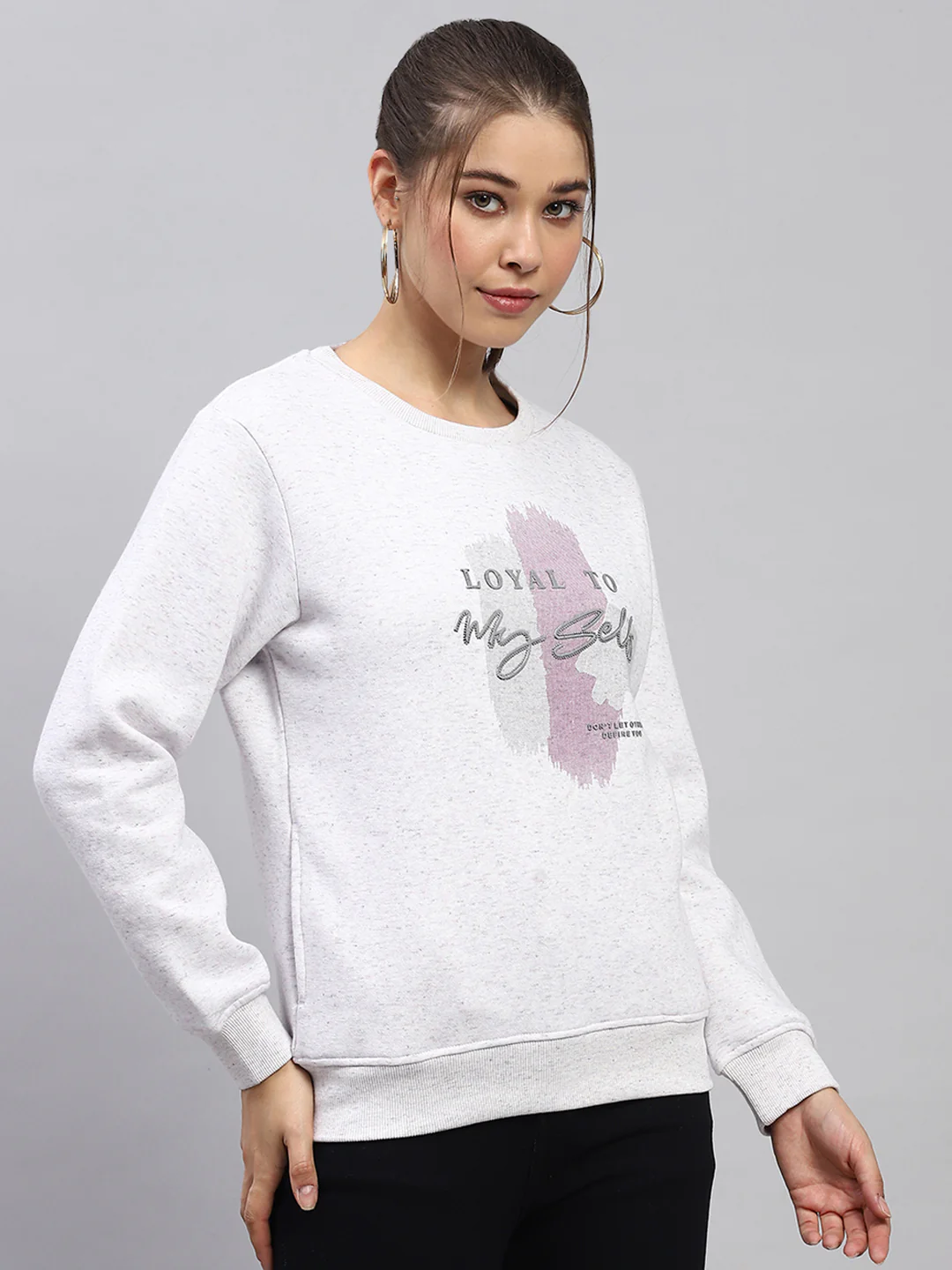 Women Grey Printed Round Neck Full Sleeve Sweatshirt - Image 4
