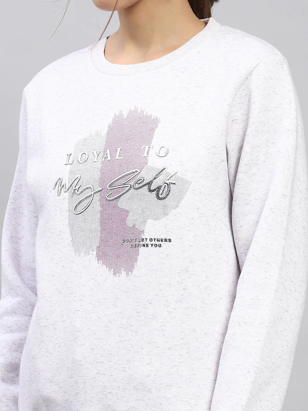 Women Grey Printed Round Neck Full Sleeve Sweatshirt - Image 6