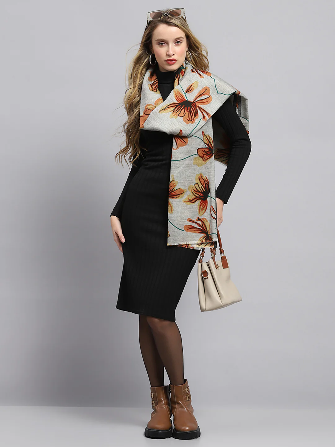 Women Grey Printed Stole - Image 2