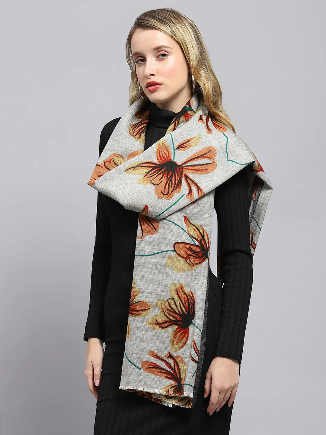 Women Grey Printed Stole - Image 4