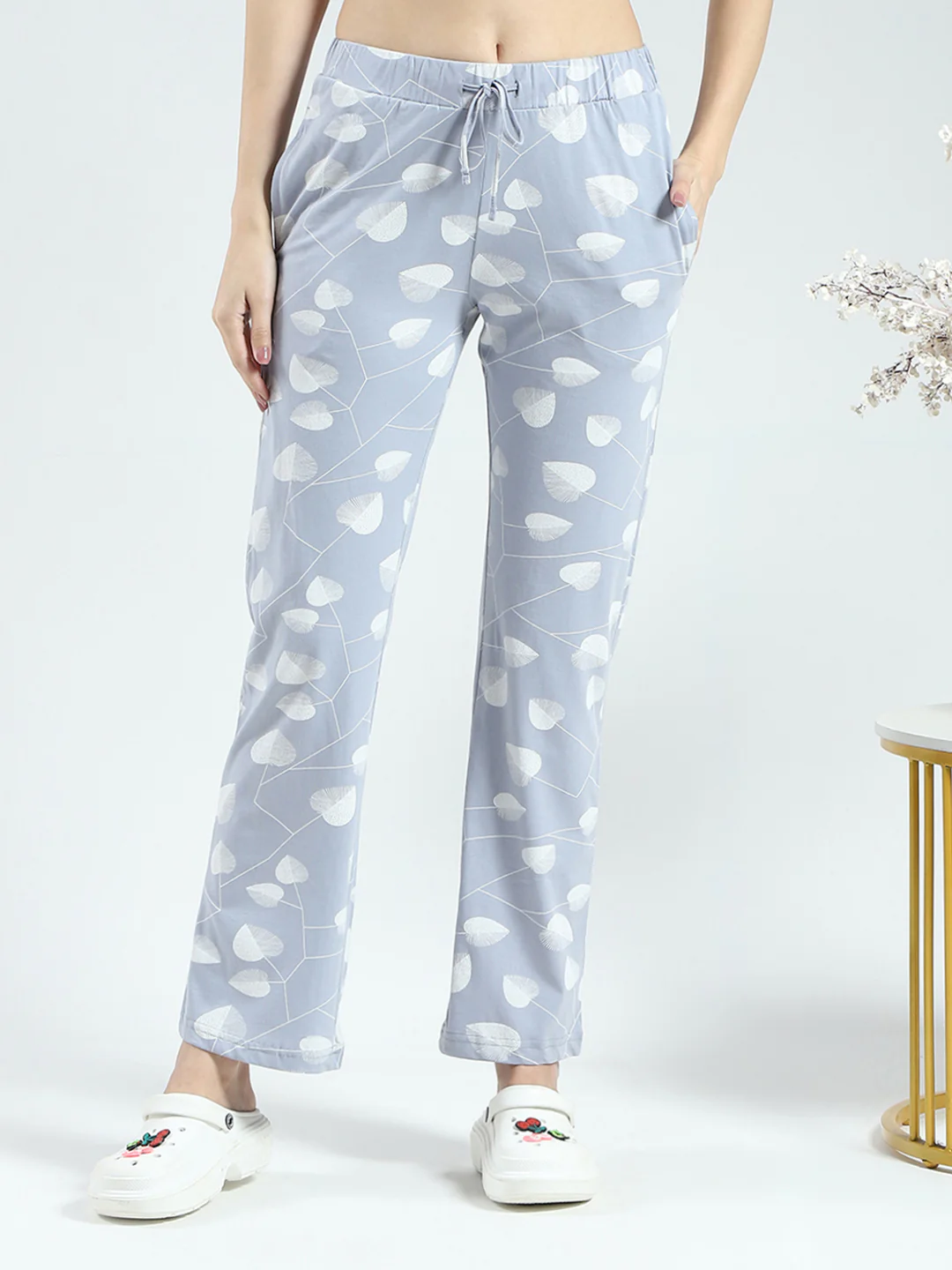 Women Grey Printed Round Neck 3/4th Sleeve Lower Set - Image 6