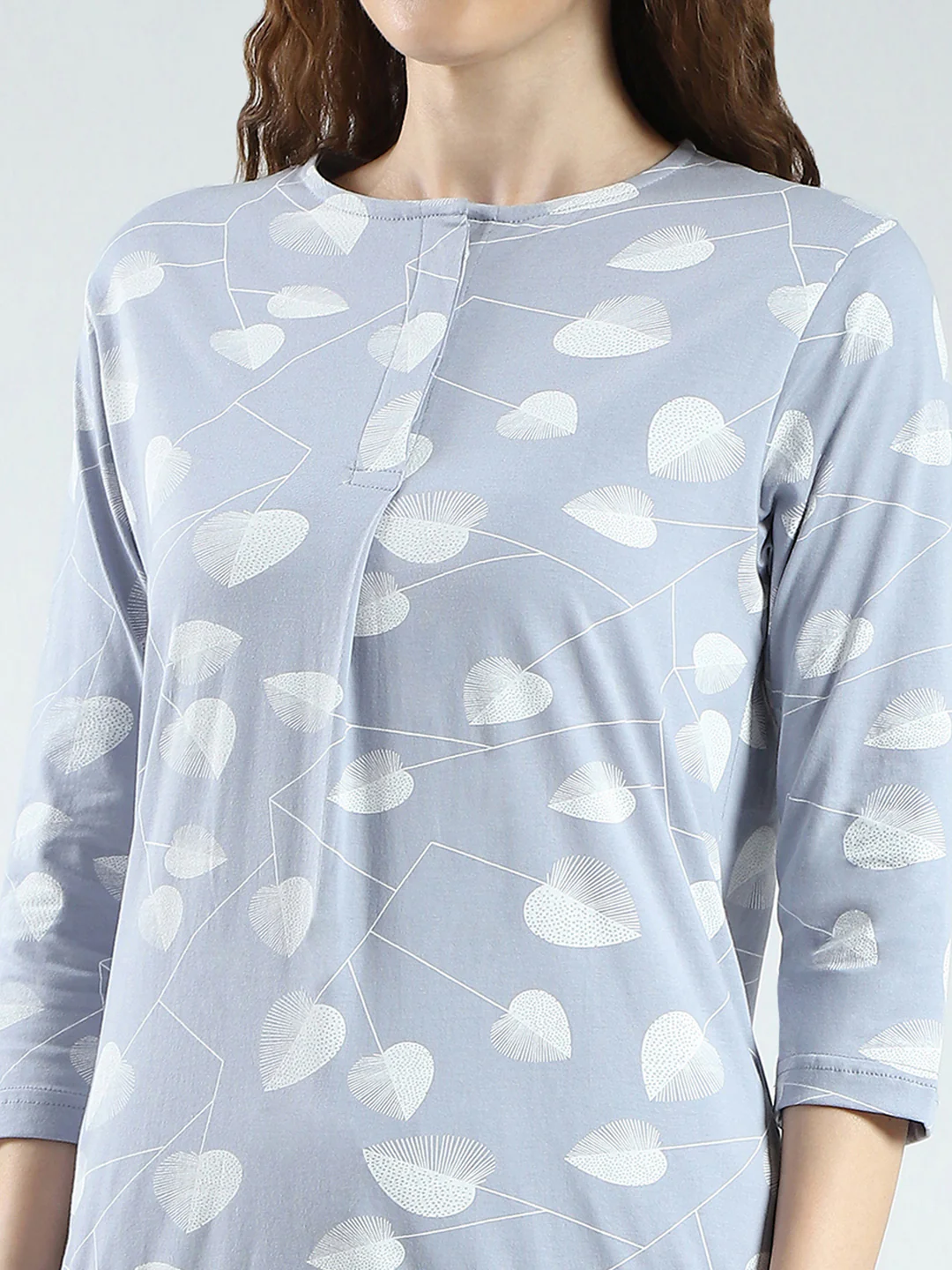 Women Grey Printed Round Neck 3/4th Sleeve Lower Set - Image 7