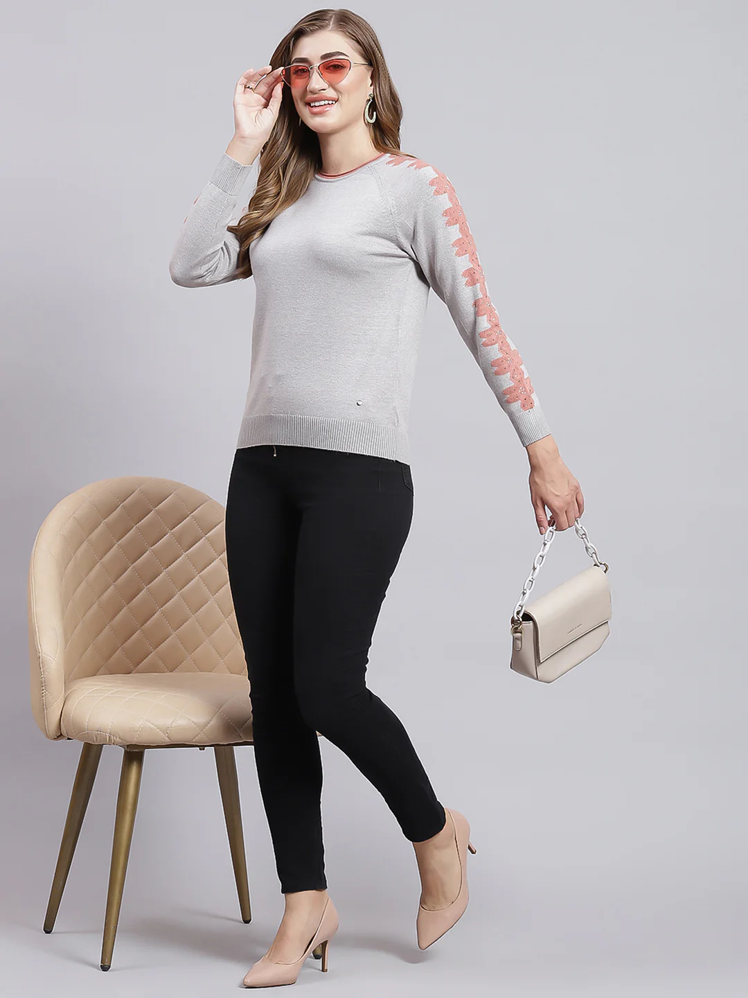Women Grey Printed Wool blend Top - Image 5