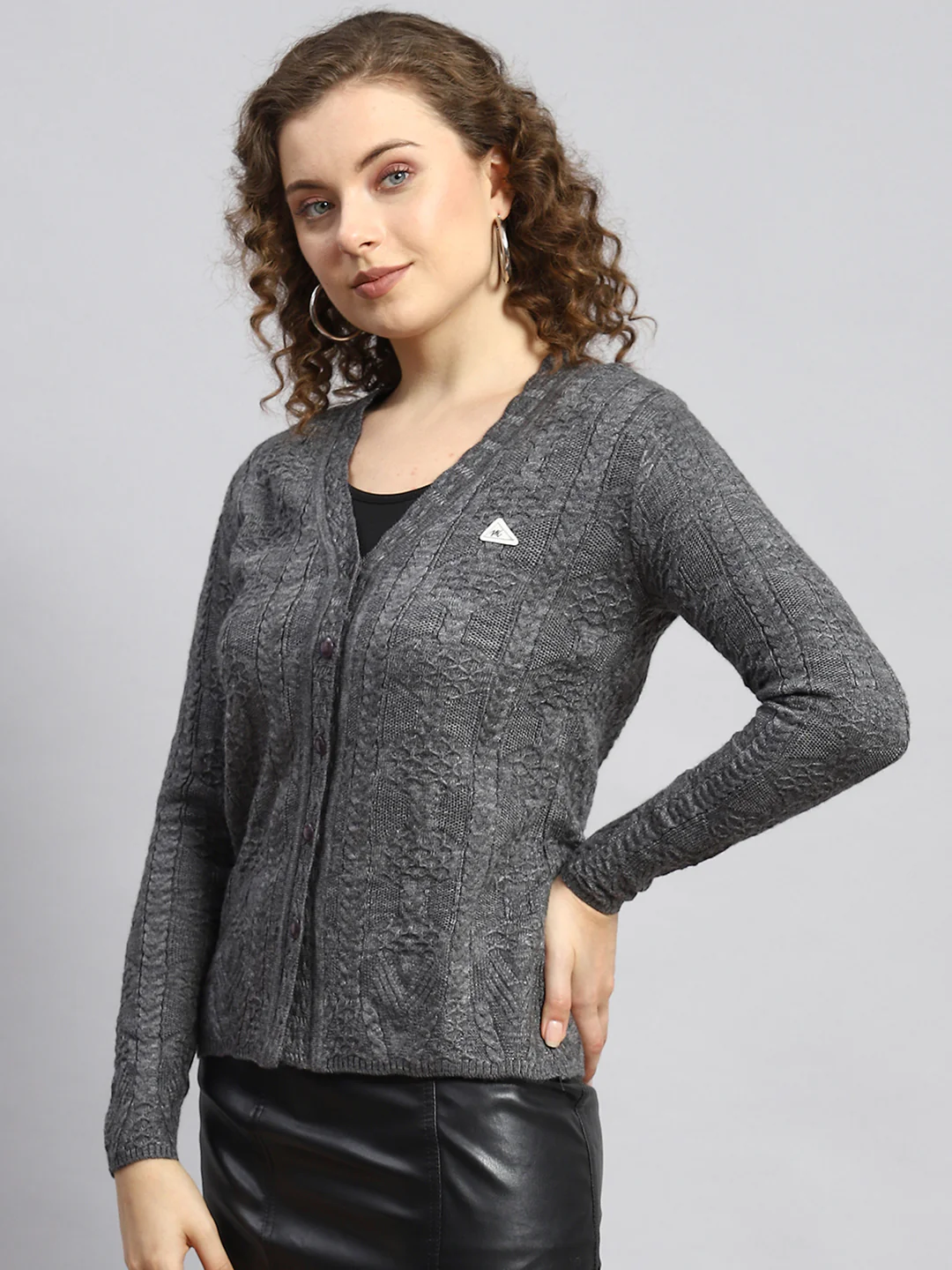 Women Grey Self Cardigan - Image 4