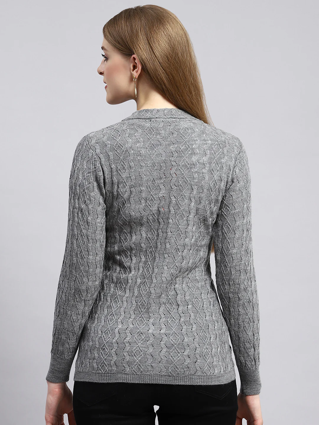 Women Grey Self Cardigan - Image 4