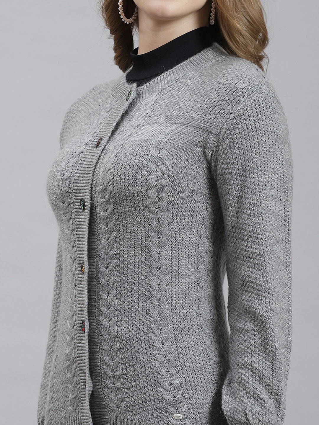 Women Grey Self Cardigan - Image 6