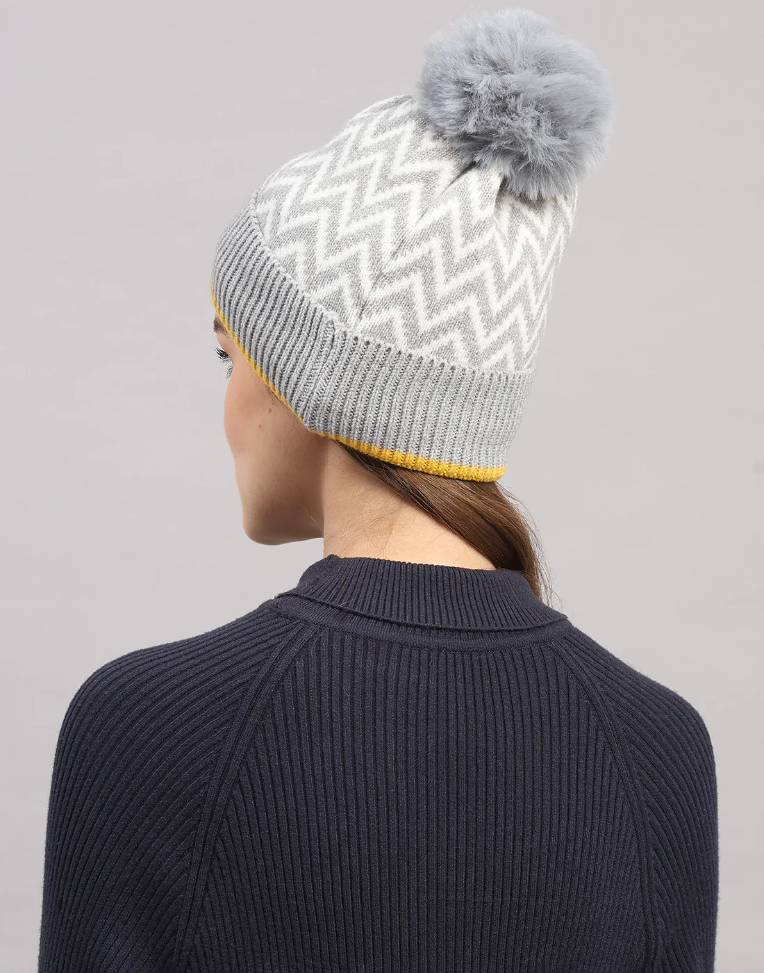 Women Grey Self Design Blend Wool Cap - Image 2