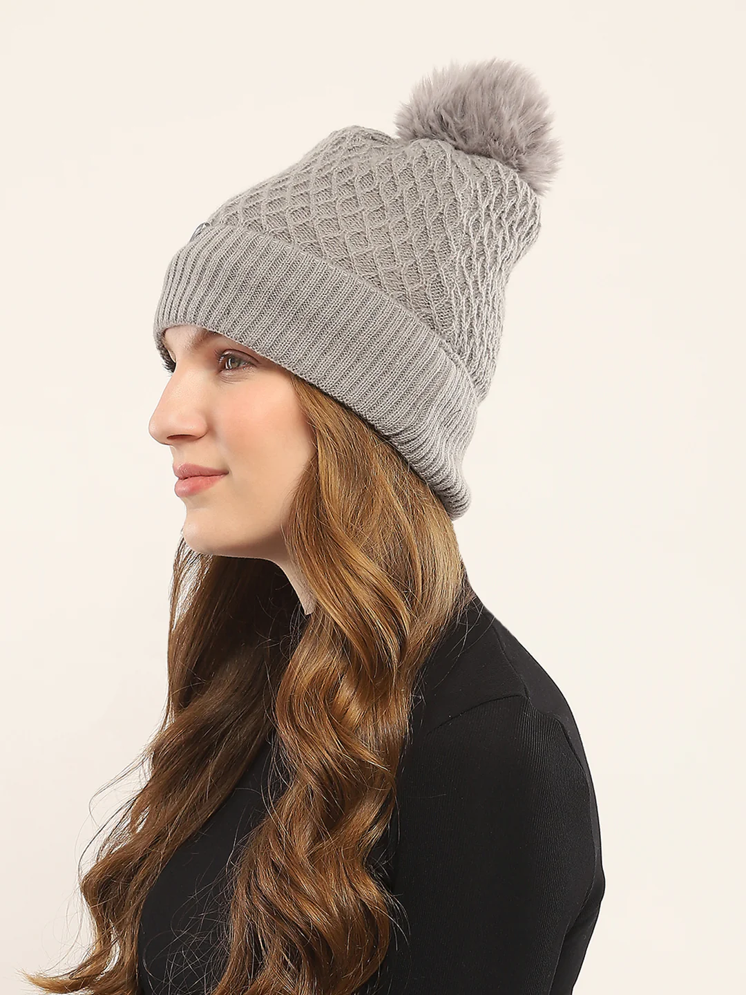 Women Grey Self Design Cap - Image 3