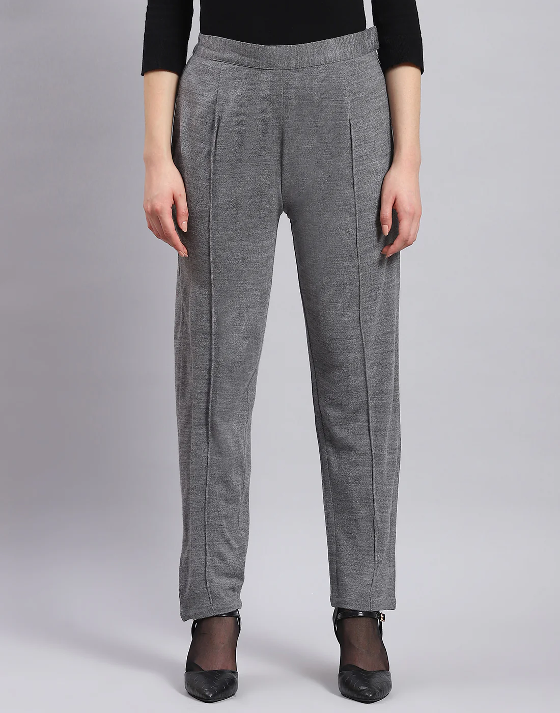 Women Grey Self Design Regular Fit Winter Lower - Image 3