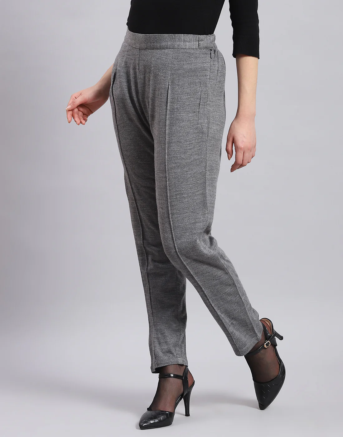 Women Grey Self Design Regular Fit Winter Lower - Image 4