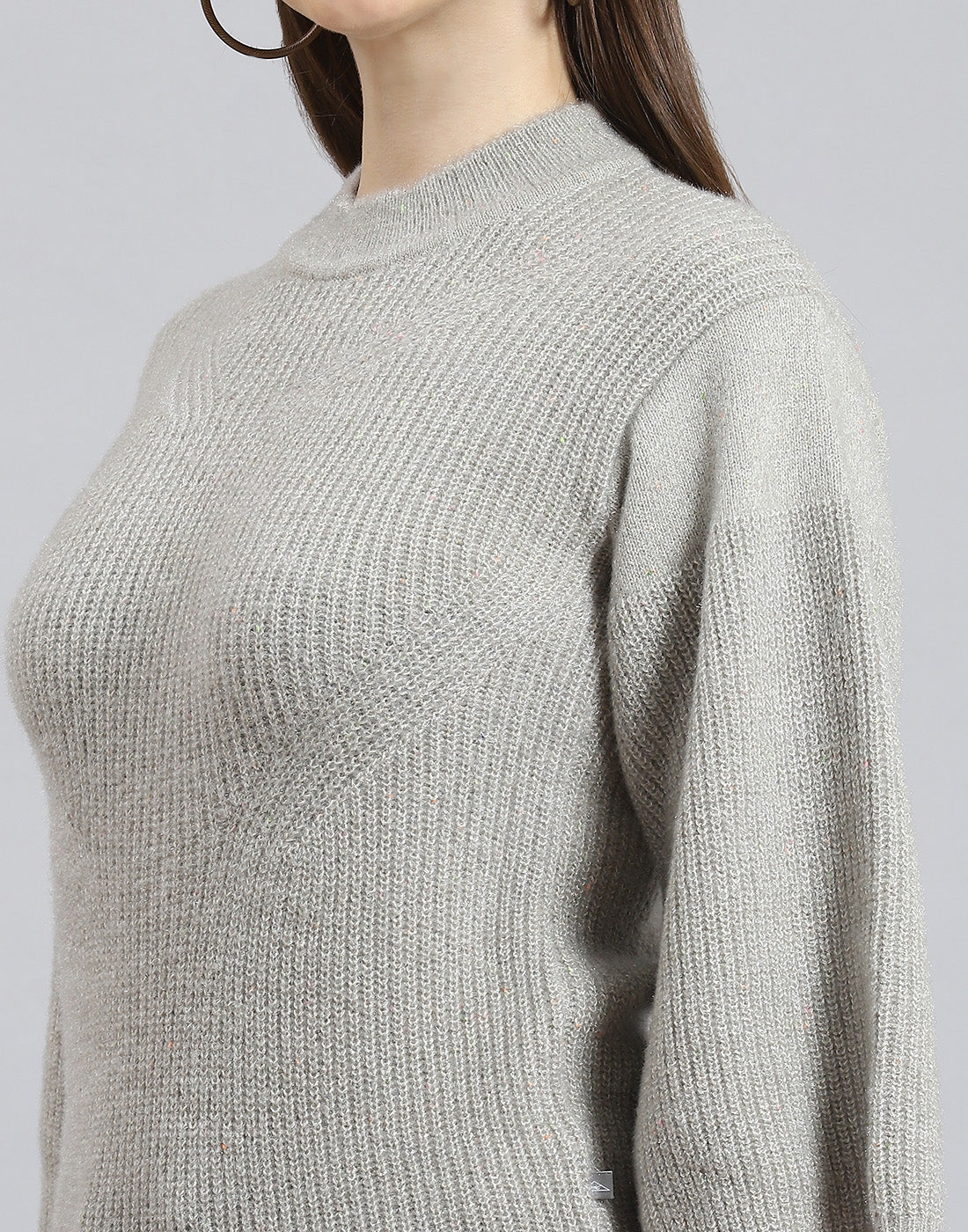 Women Grey Self Design Round Neck 3/4th Sleeve Sweater - Image 7