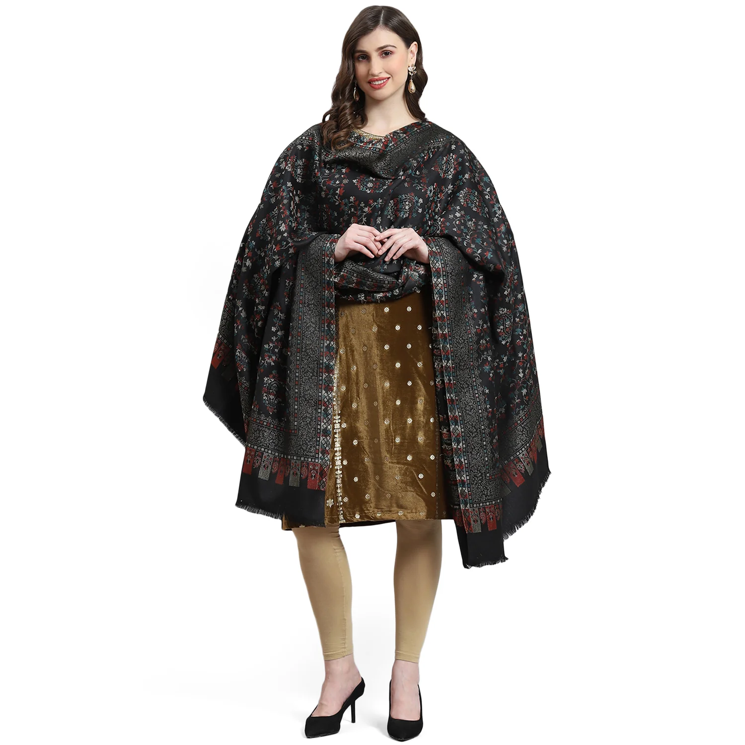 Women Grey Self Design Shawl - Image 5