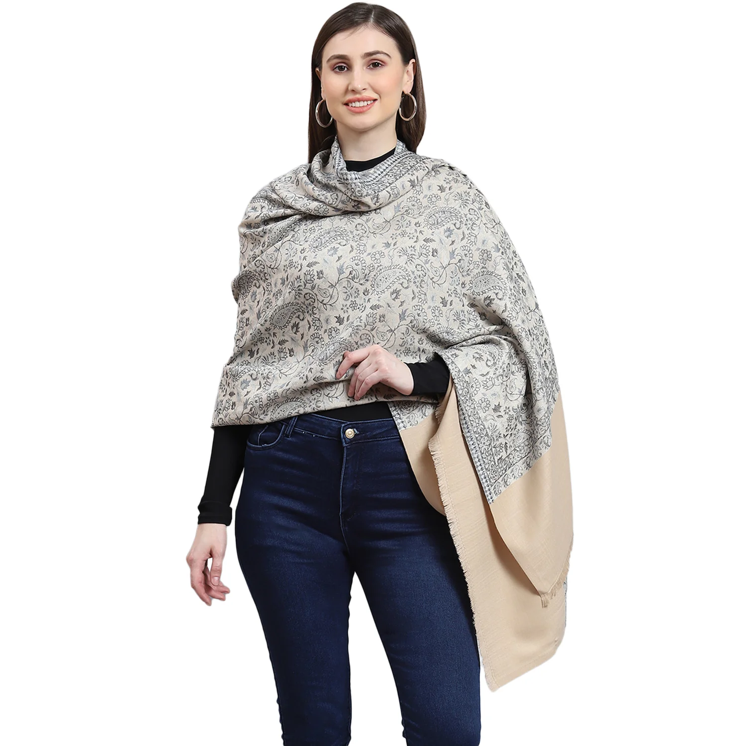 Women Grey Self Design Shawl - Image 5