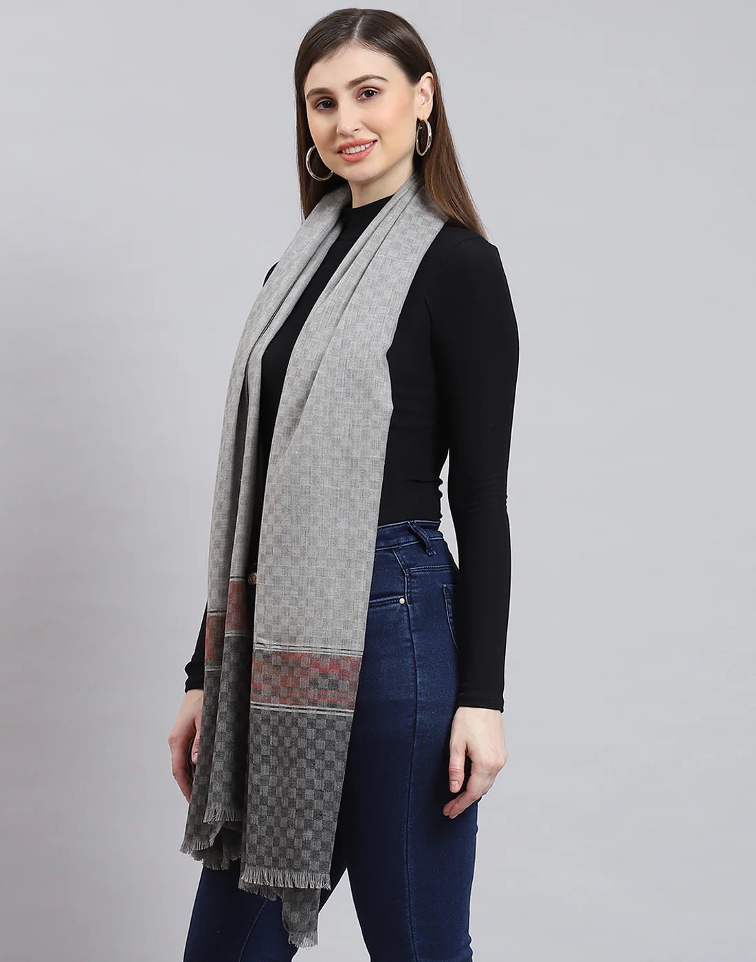 Women Grey Self Design Shawl - Image 3