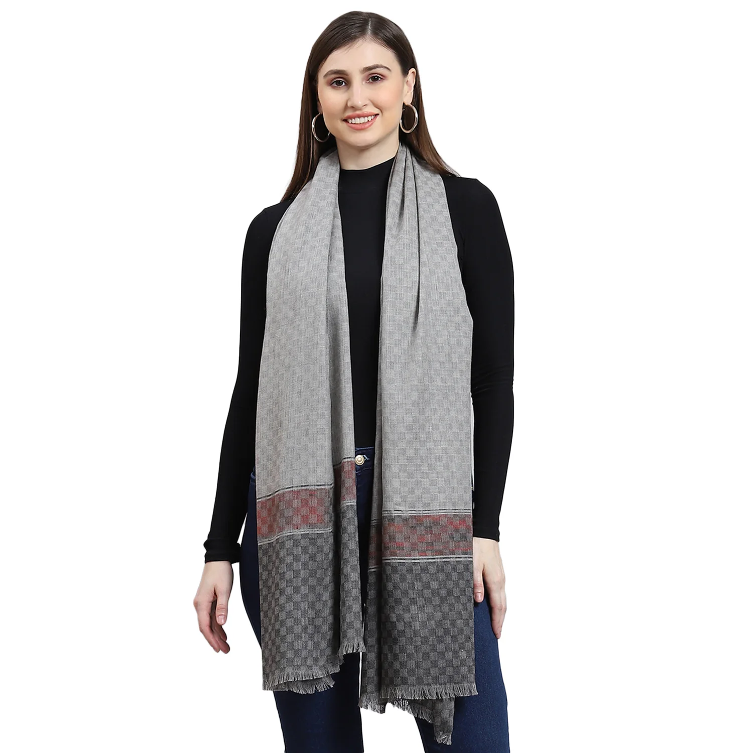Women Grey Self Design Shawl - Image 5