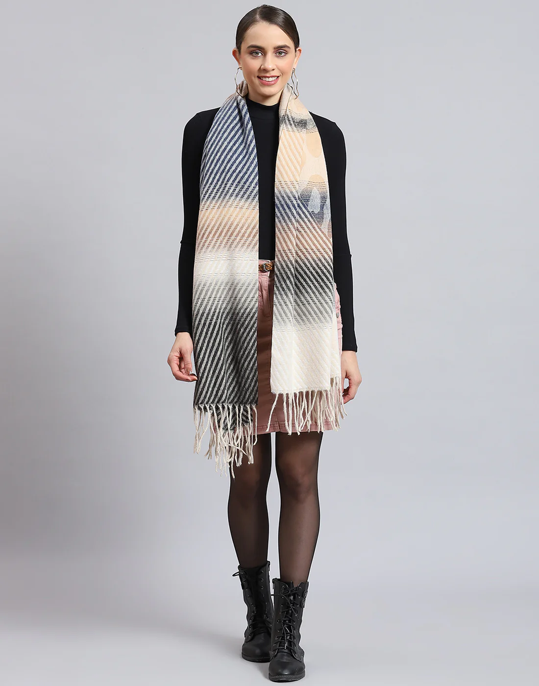 Women Grey Self Design Stole - Image 6