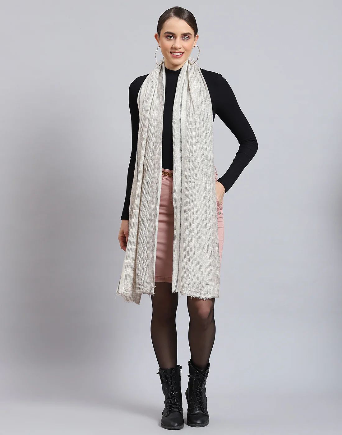 Women Grey Self Design Stole - Image 7
