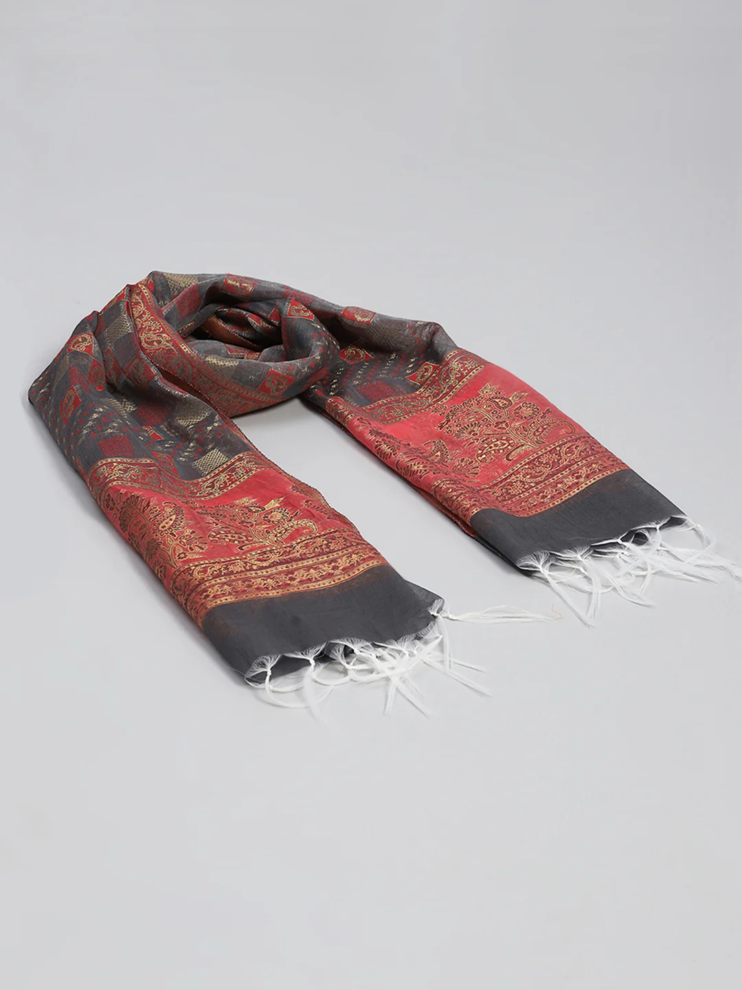 Women Grey Self Design Stole - Image 2