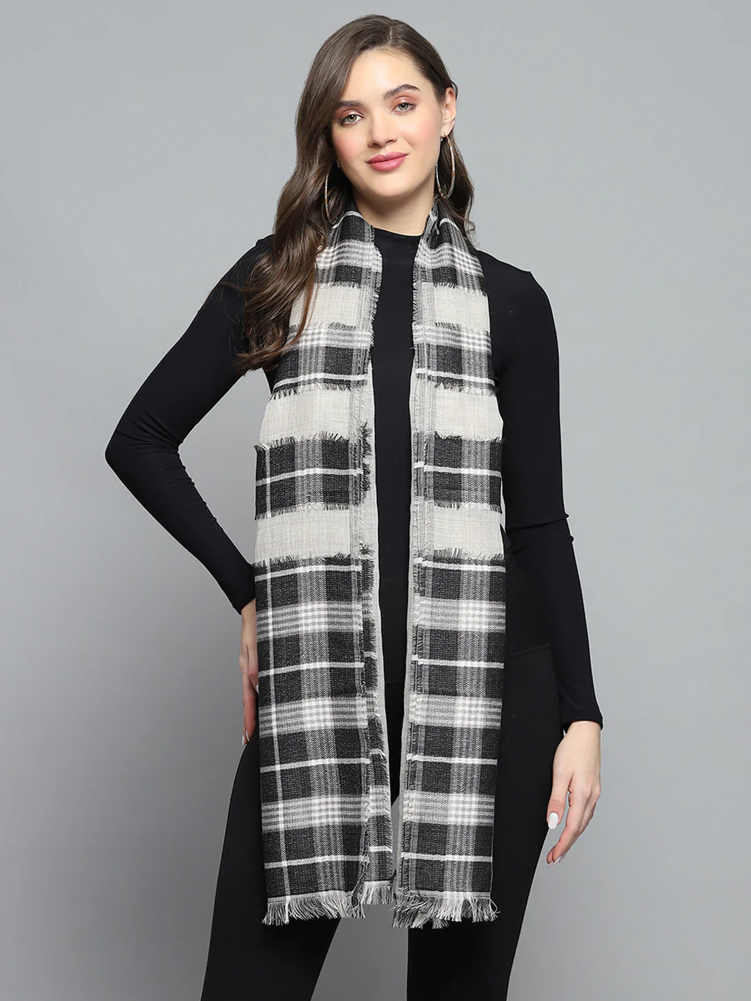 Women Grey Self Design Stole - Image 3