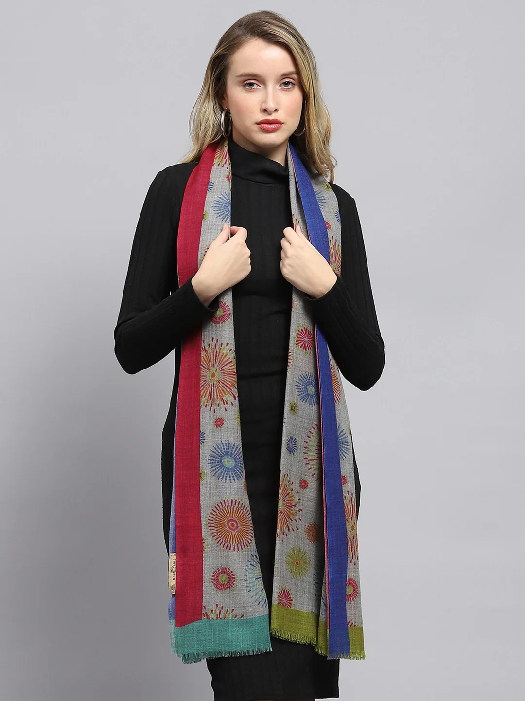 Women Grey Self Design Stole - Image 3