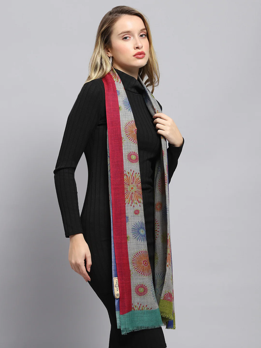Women Grey Self Design Stole - Image 5
