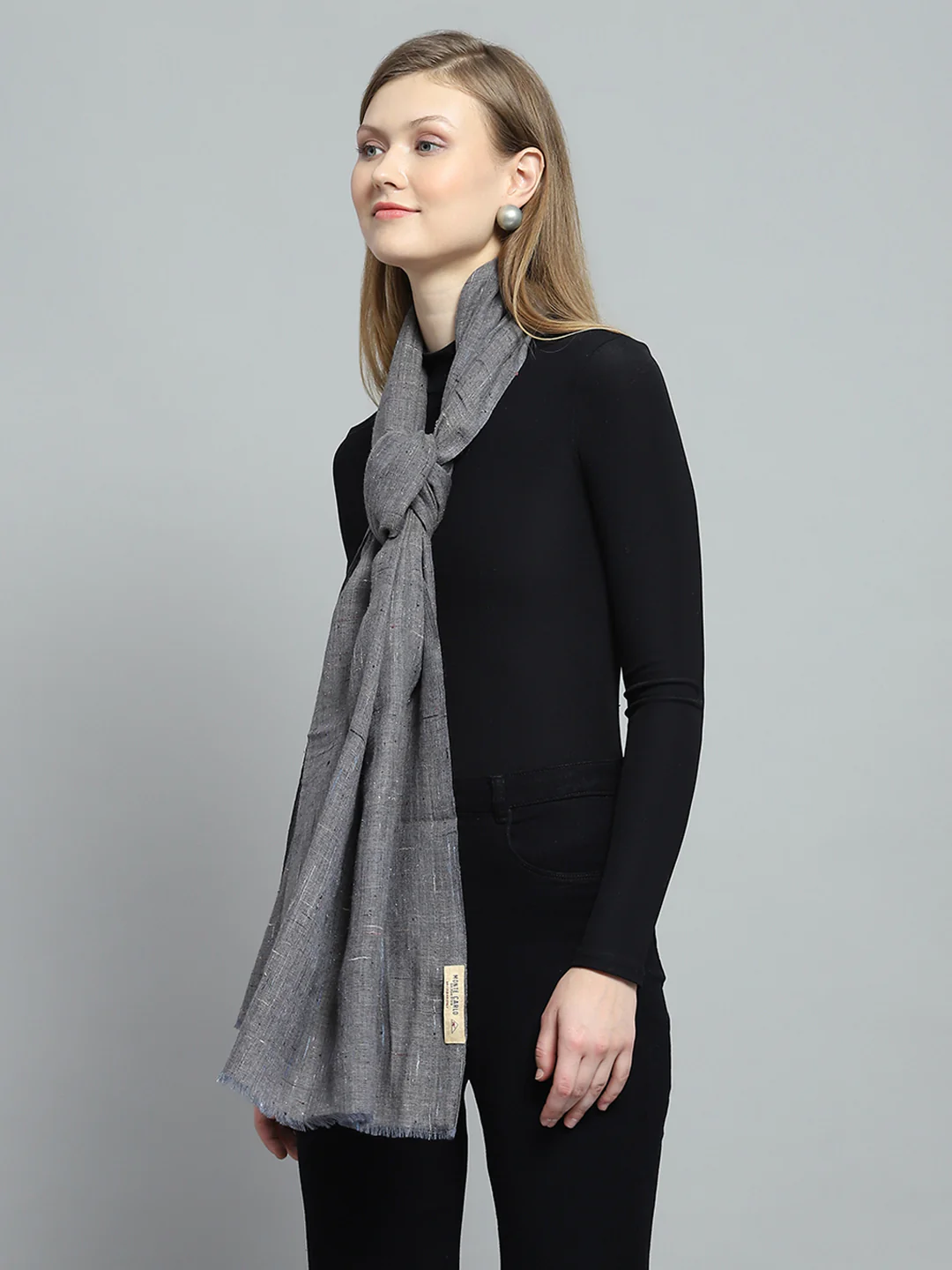 Women Grey Self Design Stole - Image 3
