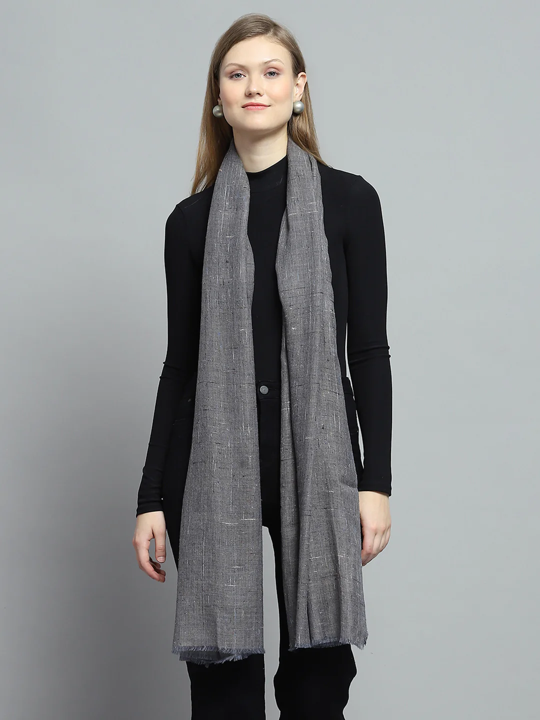 Women Grey Self Design Stole - Image 5