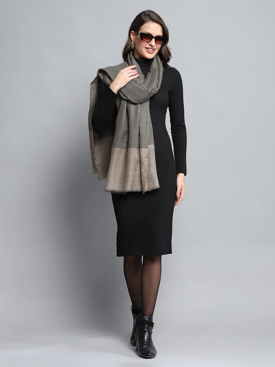 Women Grey Self Design Stole - Image 2