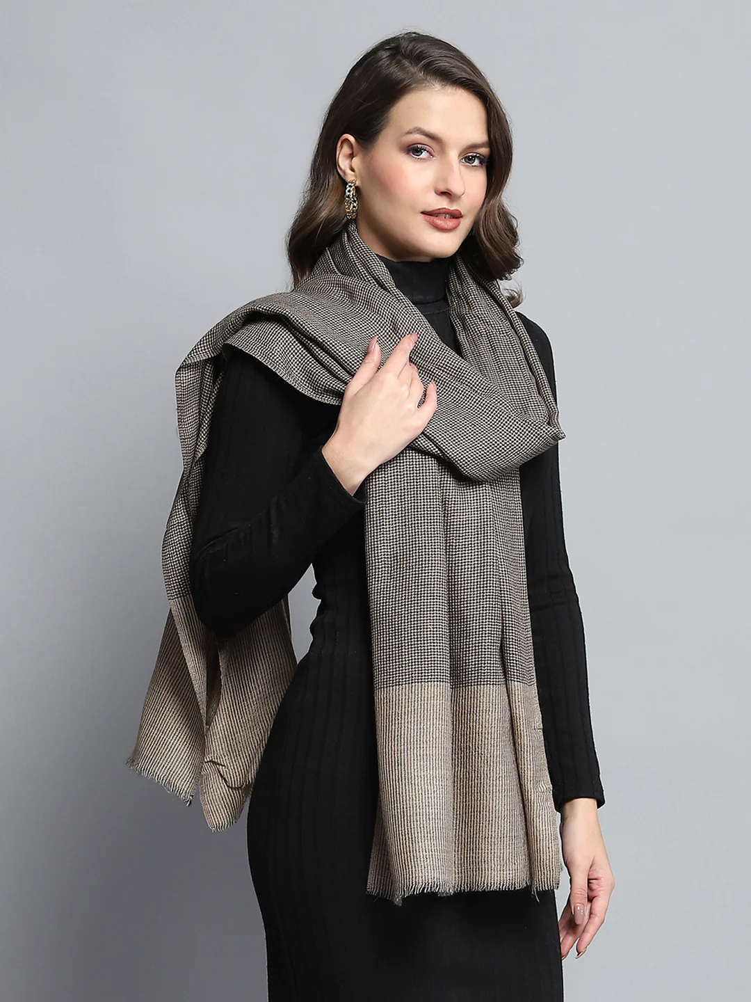 Women Grey Self Design Stole - Image 5