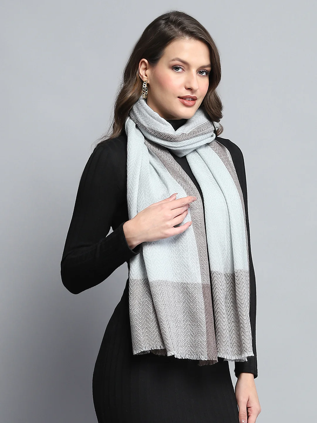 Women Grey Self Design Stole - Image 5