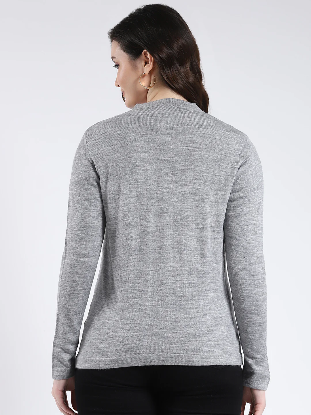 Women Grey Self Design V Neck Full Sleeve Cardigan - Image 5