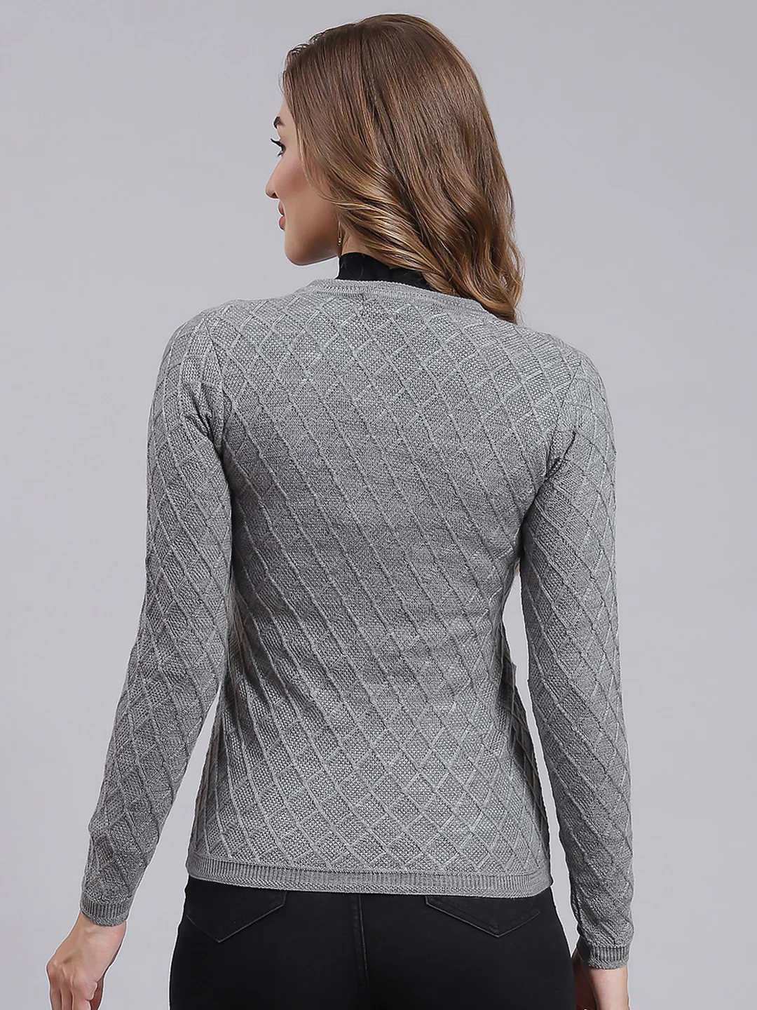 Women Grey Self Design Wool blend Cardigan - Image 4