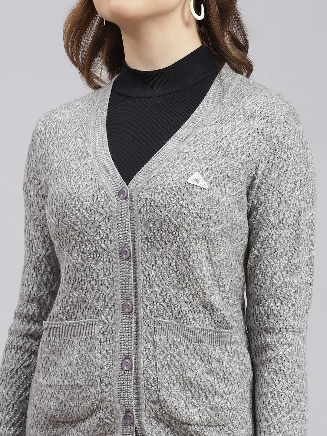 Women Grey Self Design Wool blend Cardigan - Image 6