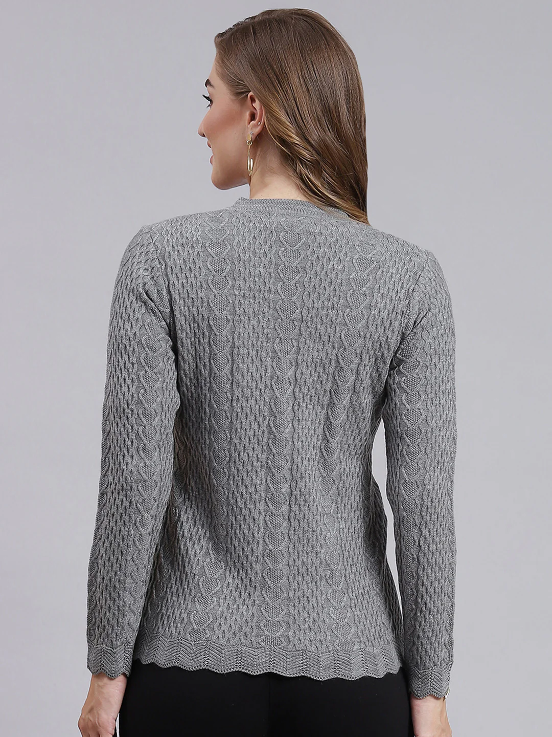 Women Grey Self Design Wool blend Cardigan - Image 4