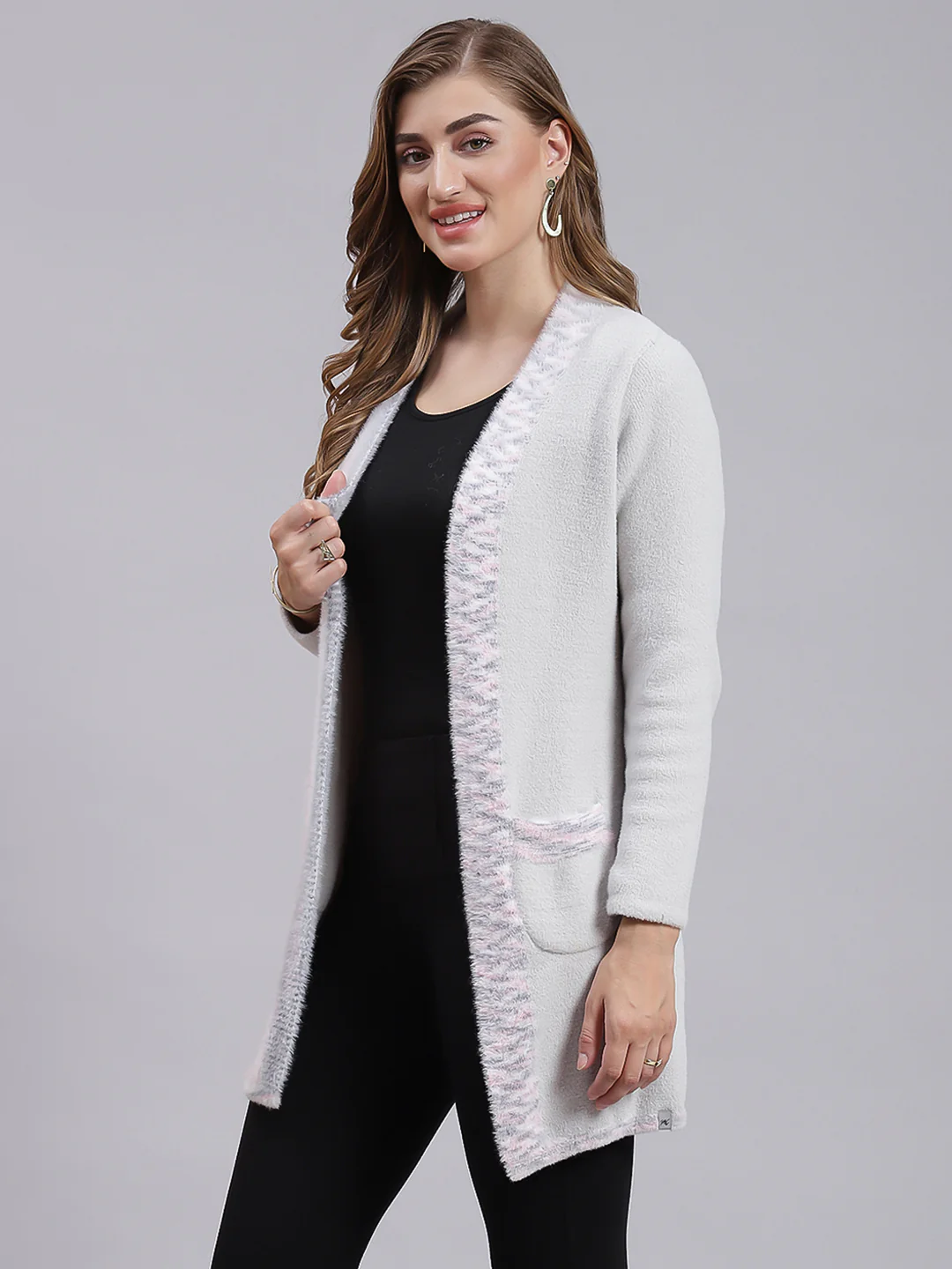 Women Grey Self Design Wool blend Cardigan - Image 4
