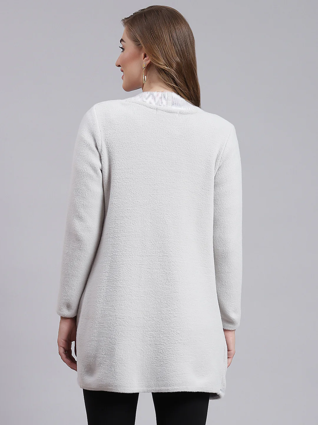 Women Grey Self Design Wool blend Cardigan - Image 5