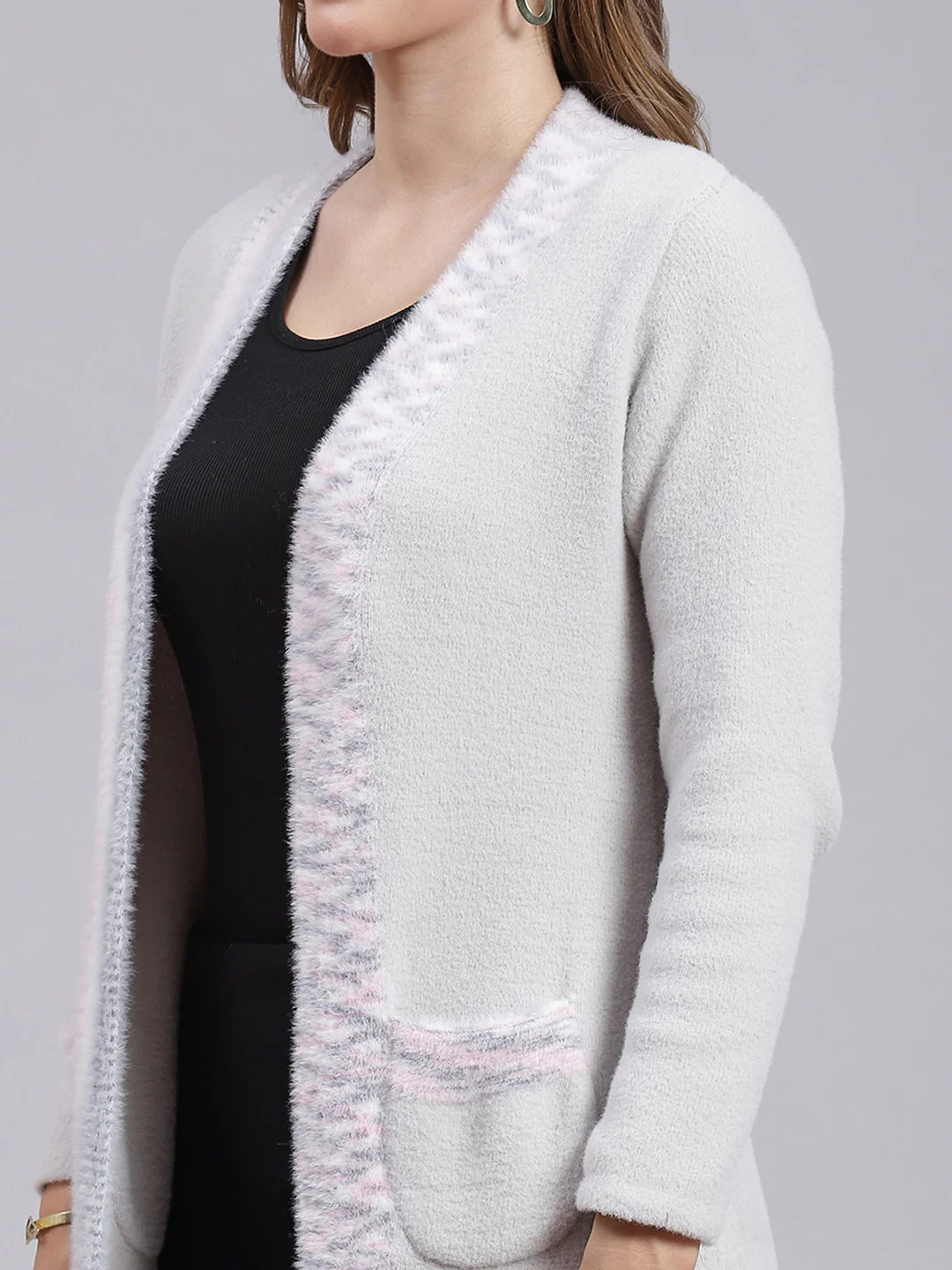 Women Grey Self Design Wool blend Cardigan - Image 6