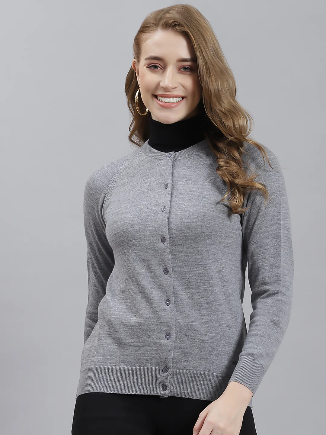Women Grey Solid Cardigan - Image 2