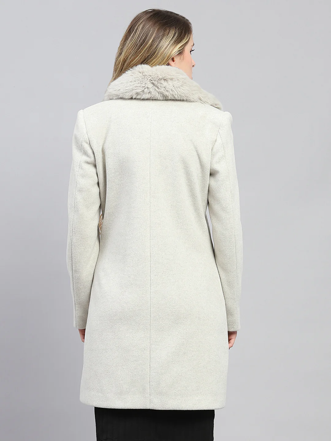 Women Grey Solid Collar Full Sleeve Coat - Image 5