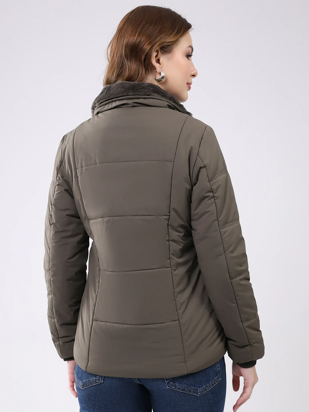 Women Grey Solid Collar Full Sleeve Jacket - Image 5