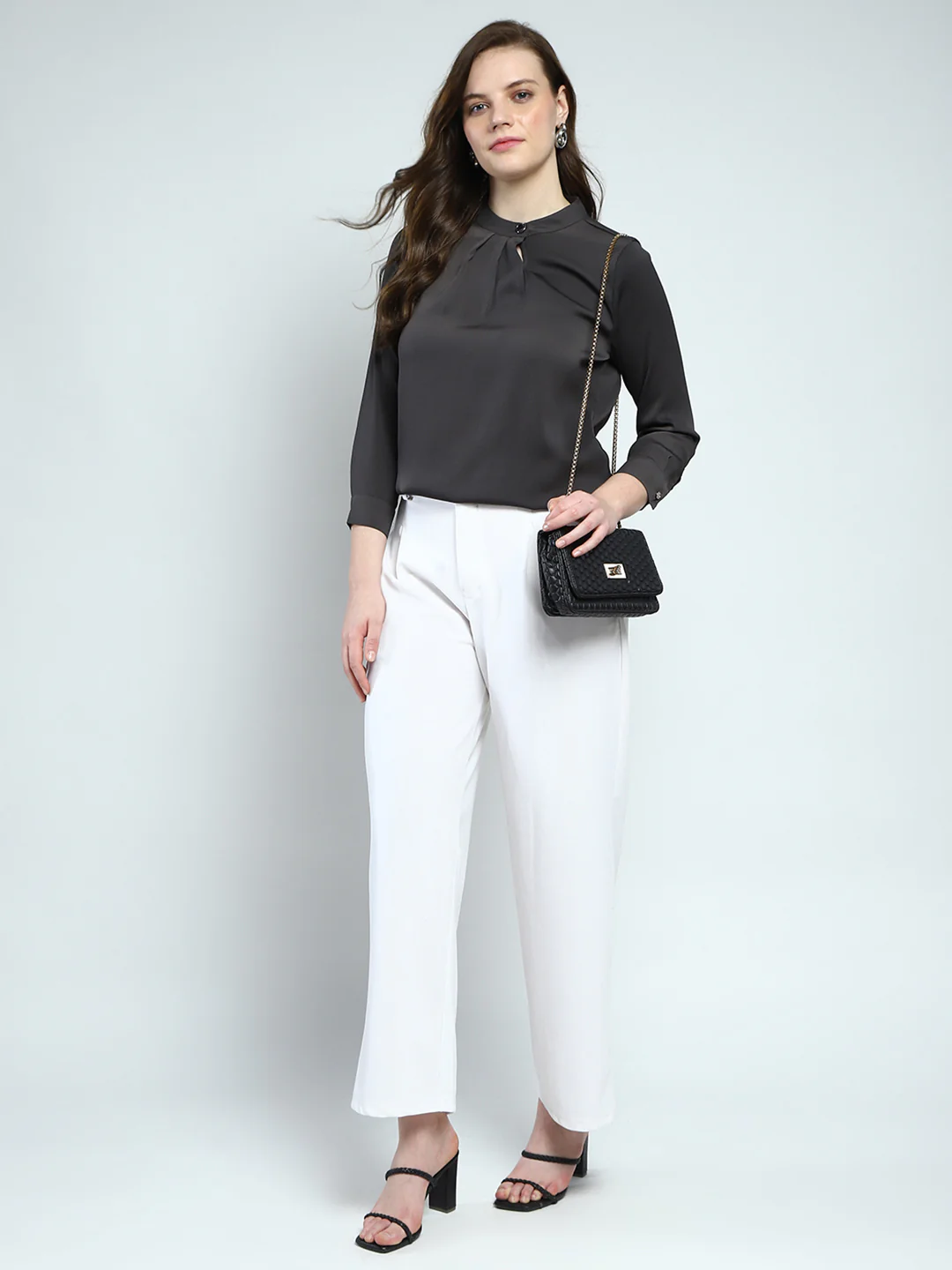 Women Grey Solid Front Open Full Sleeve Top - Image 2