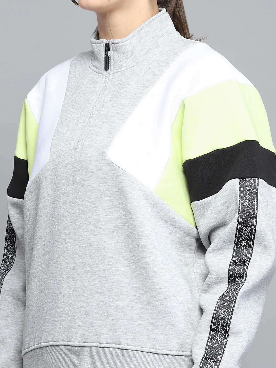 Rock.it Women Grey Solid Mock Neck Full Sleeve Sweatshirt - Image 7