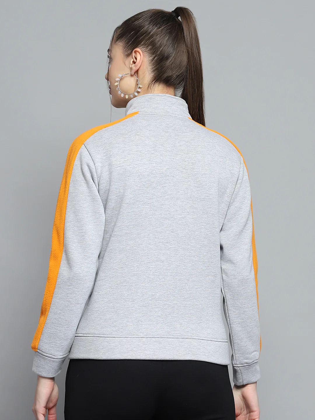 Rock.it Women Grey Solid Mock Neck Full Sleeve Sweatshirt - Image 5