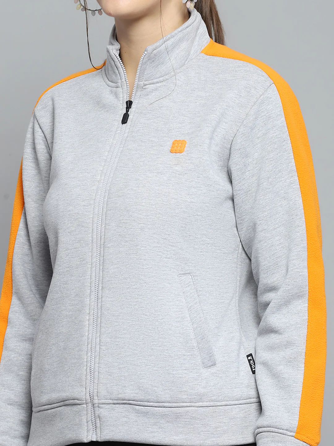 Rock.it Women Grey Solid Mock Neck Full Sleeve Sweatshirt - Image 6